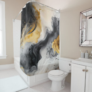 Cortina Para Box Marble Preto e Dourado de Aquarela