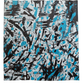 Cortina Para Box Marcas de pincel azul e preto Abstrato