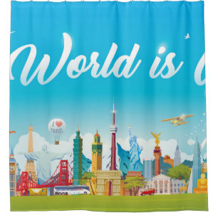 Cortina Para Box Marcas do Mundo: Conjunto de Vintagens de Viagem