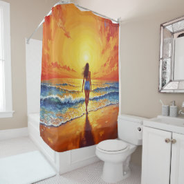 Cortina Para Box Marcha tranquila poente do sol arte brilhante do o