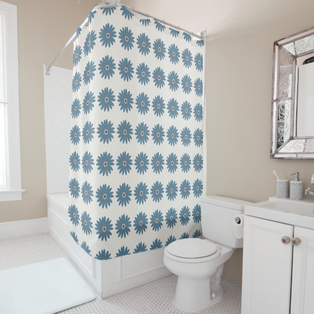 Cortina Para Box Margarida Azul e Creme (In Situ)