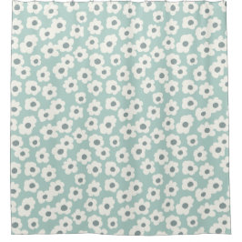 Cortina Para Box Margarida Branca sobre Azul Claro