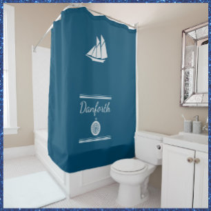 Cortina Para Box Marinho Azul e Branco Náutico