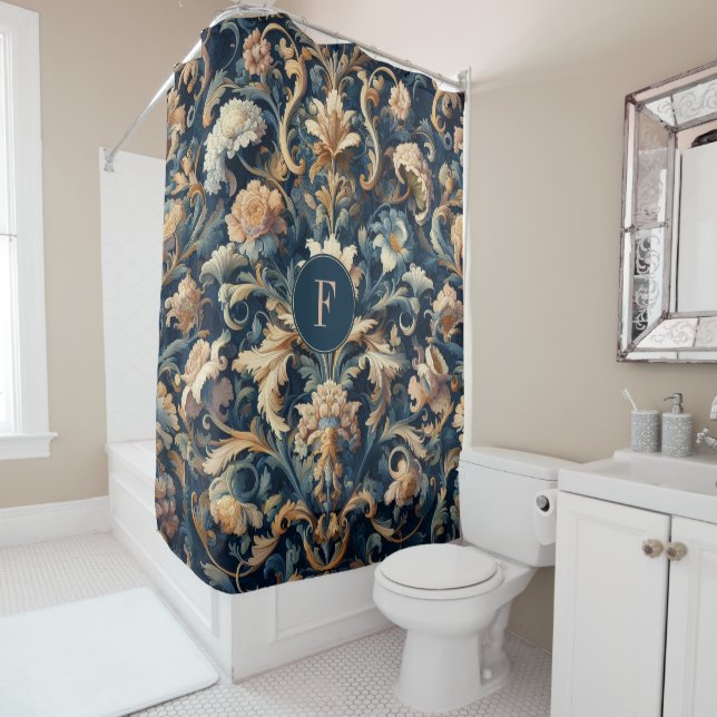 Cortina Para Box Marinho azul floral (In Situ)