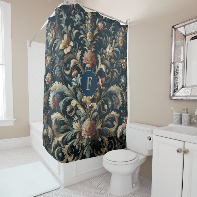 Cortina Para Box Marinho azul floral (In Situ)