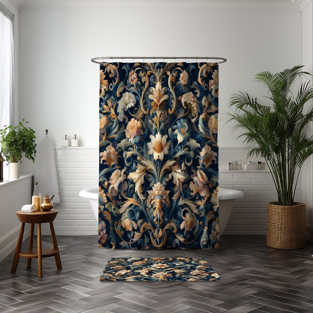 Cortina Para Box Marinho azul floral (Criador carregado)
