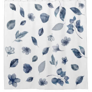 Cortina Para Box Marinho Azul Pintado Pintado De Aquarela Deixa Flo
