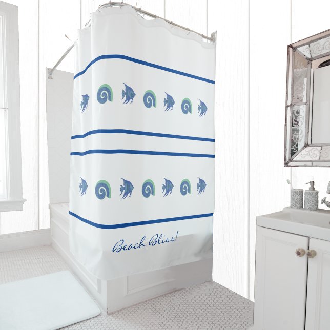 Cortina Para Box Marinho Blue White Stripes Fish Beach House (Criador carregado)