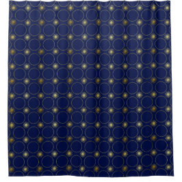 Cortina Para Box Marinho Chic Azul Dourado Deco Padrão Geométrico L