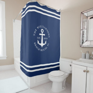 Cortina Para Box Marinho Claro de Âncora Náutica Azul Branco Person