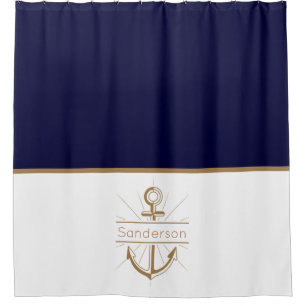 Cortina Para Box Marinho do Monograma da Família Náutica Anchor Dou