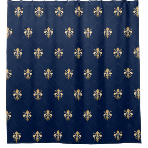 Cortina Para Box Marinho Dourado Luxuoso Fleur de Lis