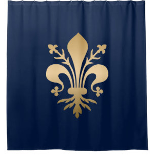 Cortina Para Box Marinho Luxuoso Dourado Fleur de Lis