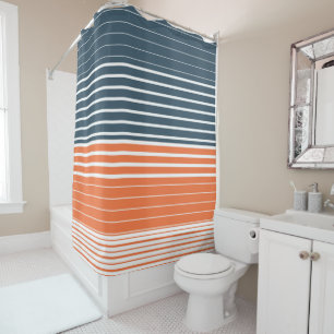 Cortina Para Box Marinho Náutico Blue Orange Stripes