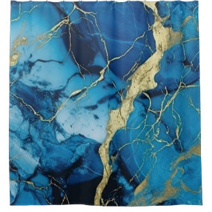 Cortina Para Box Mármore Azul Oceano Luxuoso Ouro Kintsugi Ágata