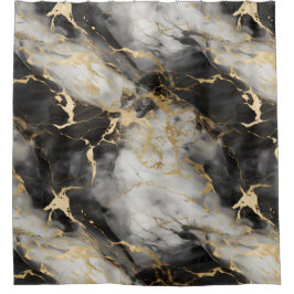 Cortina Para Box Mármore branco, Dourado e negro de luxo elegante