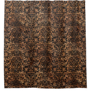 CORTINA PARA BOX MÁRMORE DAMASK2 PRETO & PEDRA MARROM (R)