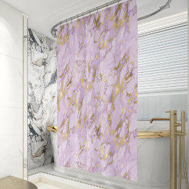 Cortina Para Box Mármore Dourado Lavanda Elegante