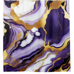 Cortina Para Box Mármore falso Bold roxo dourado amarelo