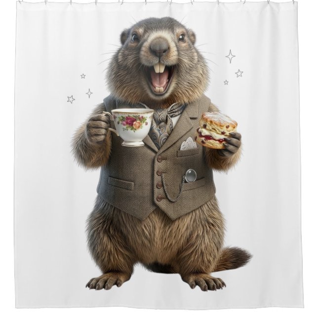 Cortina Para Box Marmota Bebendo Chá (Frente)
