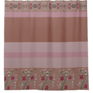 Cortina Para Box Marrom e Rosa Com Desenho Floral