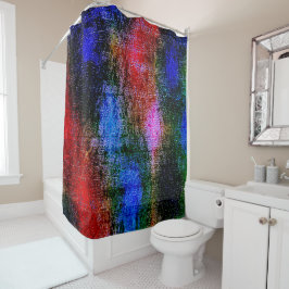 Cortina Para Box Material azul e vermelho esfolado com tinta a óleo