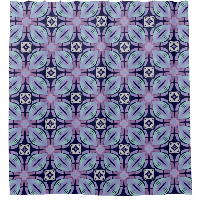 Cortina Para Box Mauve Geométrico Floral em Azul escuro  (Frente)