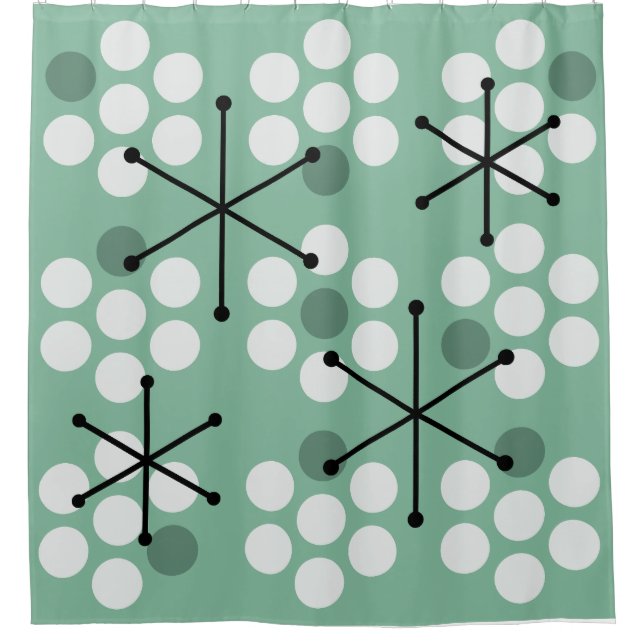 Cortina Para Box MCM Dots Sage do Século Médio Verde (Frente)