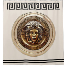 Cortina Para Box Medusa Dourada / Gorgona Key Grego Bege e Preto
