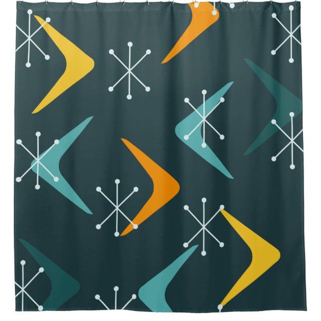 Cortina Para Box Meio século Boomerangs Starbursts Teal (Frente)