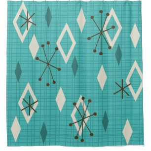 Cortina Para Box Meio século Diamantes Starbursts Turquoise