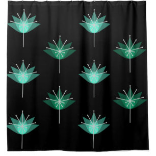 Cortina Para Box Meio século Flores Modernas Turquesa Negra