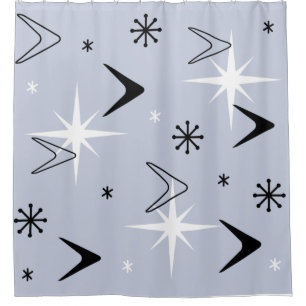 Cortina Para Box Meio século Moderno Boomerangs Silver Blue