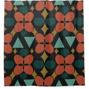 Cortina Para Box Meio século Moderno Flor Diamante Preto