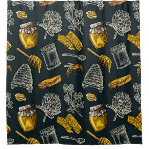 Cortina Para Box Mel Escuro Colmeia Amarelo Vintage Chic Orgânico