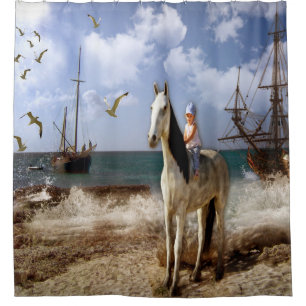 Cortina Para Box Menina bonita na parte traseira do cavalo