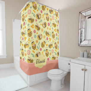 Cortina Para Box Meninas Cute Bumble Bee Primavera Floral Patteral 