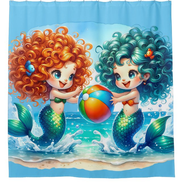 Cortina Para Box "Mermaid Beach Ball Divertido" (Frente)