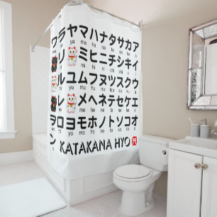 Cortina Para Box mesa Japonesa Katakana (Gato Sortudo)