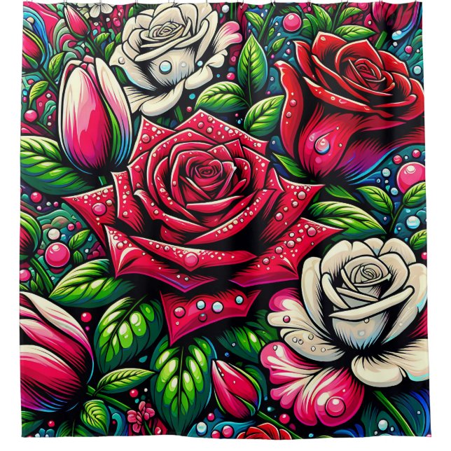 Cortina Para Box "Midnight Garden: Raindrops em Rosas" (Frente)