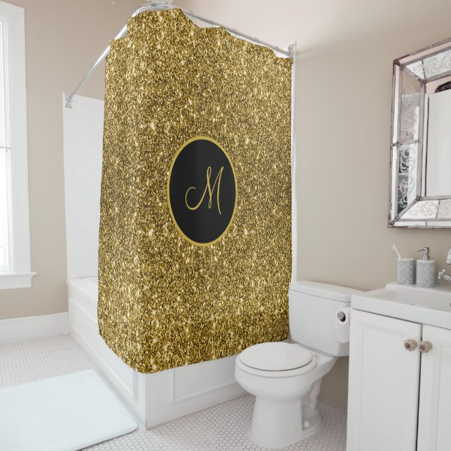 Cortina Para Box Minigráfico de Glitter Dourado de Luxo Monograma (In Situ)