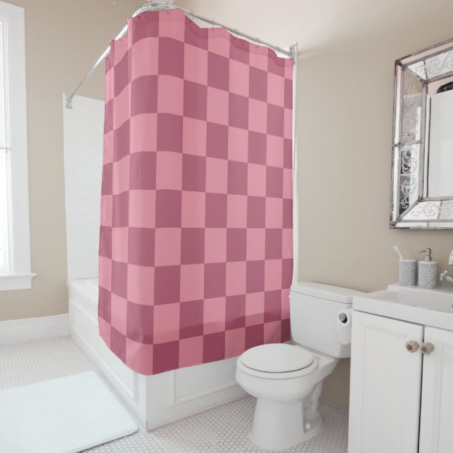 Cortina Para Box Minimalist Pink Checkerboard Pattern (In Situ)