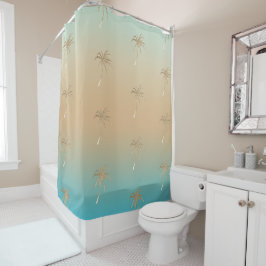 Cortina Para Box Mint Peach Aqua Tropical Dourada Palmeiras