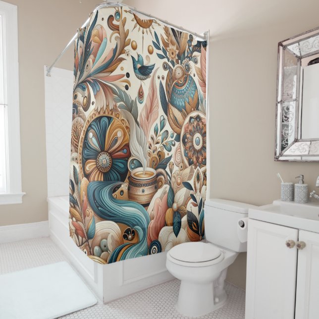 Cortina Para Box Mistura boêmica de chá, magenta, flores roxas (In Situ)