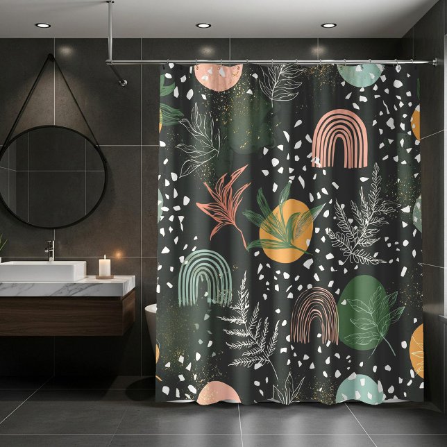 Cortina Para Box Modern Abstract Terrazzo & Botanical Collage  (Criador carregado)