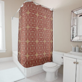 Cortina Para Box Modern Gold Red Floral Shower Curtain