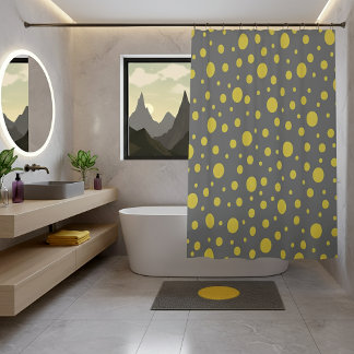 Cortina Para Box Modern Gray and Yellow Polka Dots