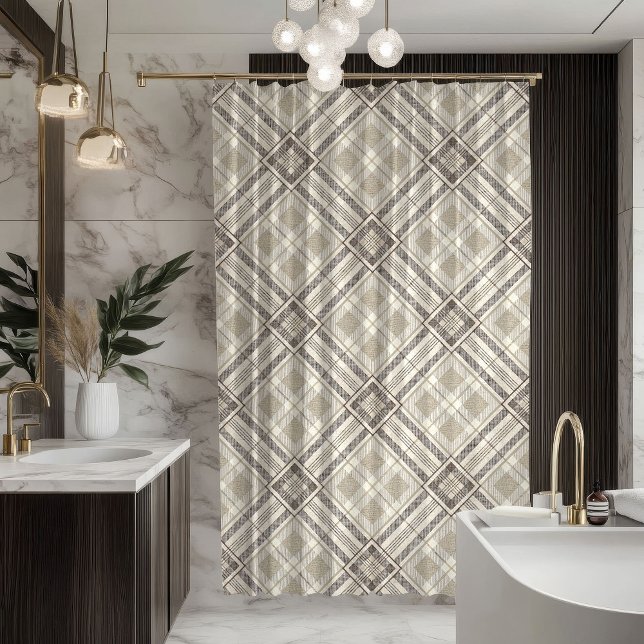 Cortina Para Box Modern Pastel Curtain Neutral Geometry for Bath (Modern Pastel Curtain Neutral Geometry for Bath)