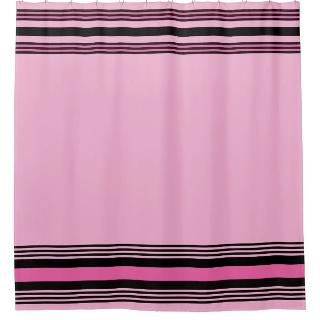 Cortina Para Box Modern Pink and Black Stripes Shower Curtain  (Frente)