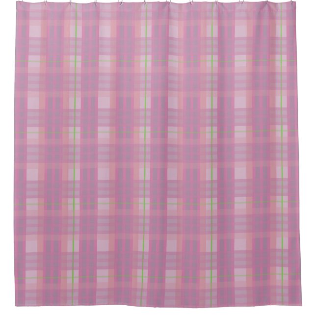 Cortina Para Box Modern Pink Plaid Shower Curtain (Frente)